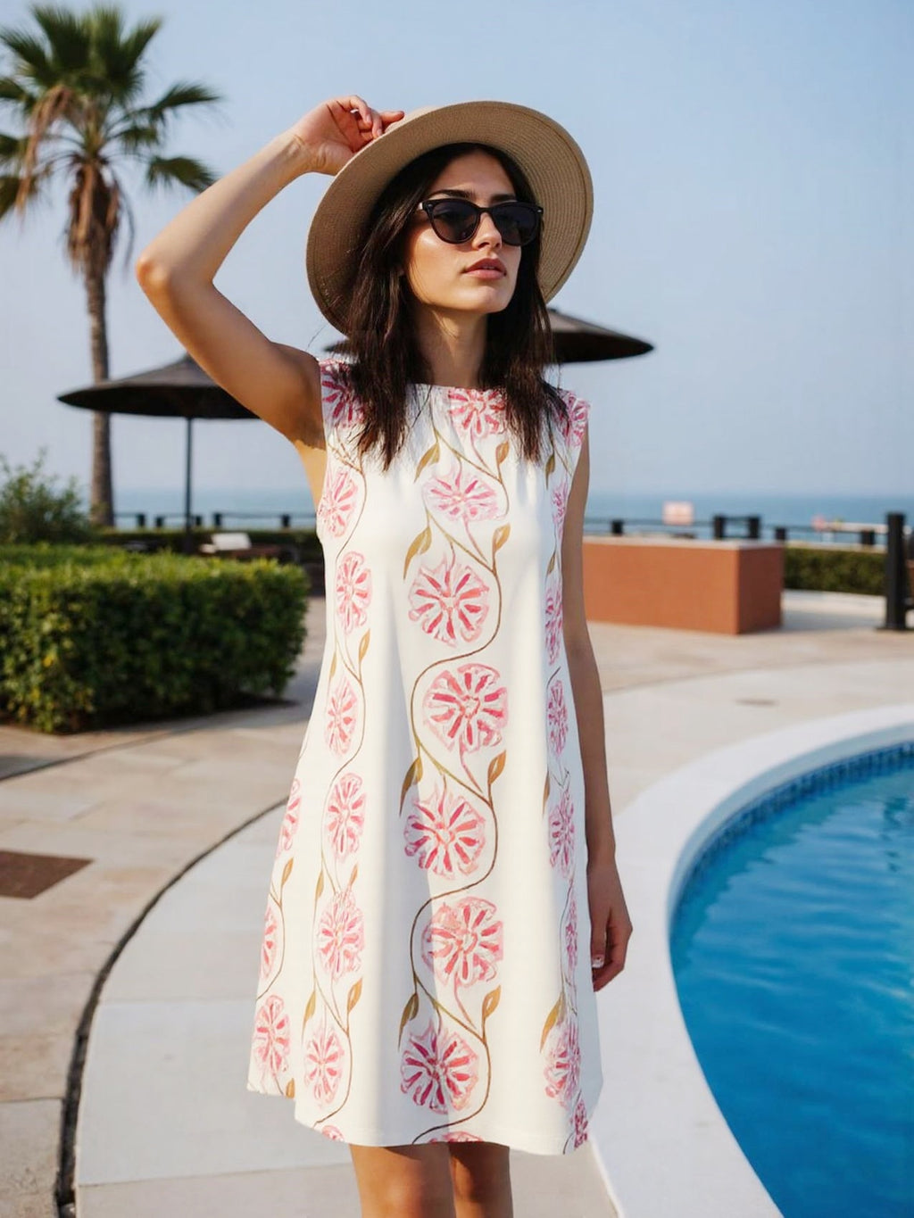 Summer Sleeveless Printed Midi Dress For Women