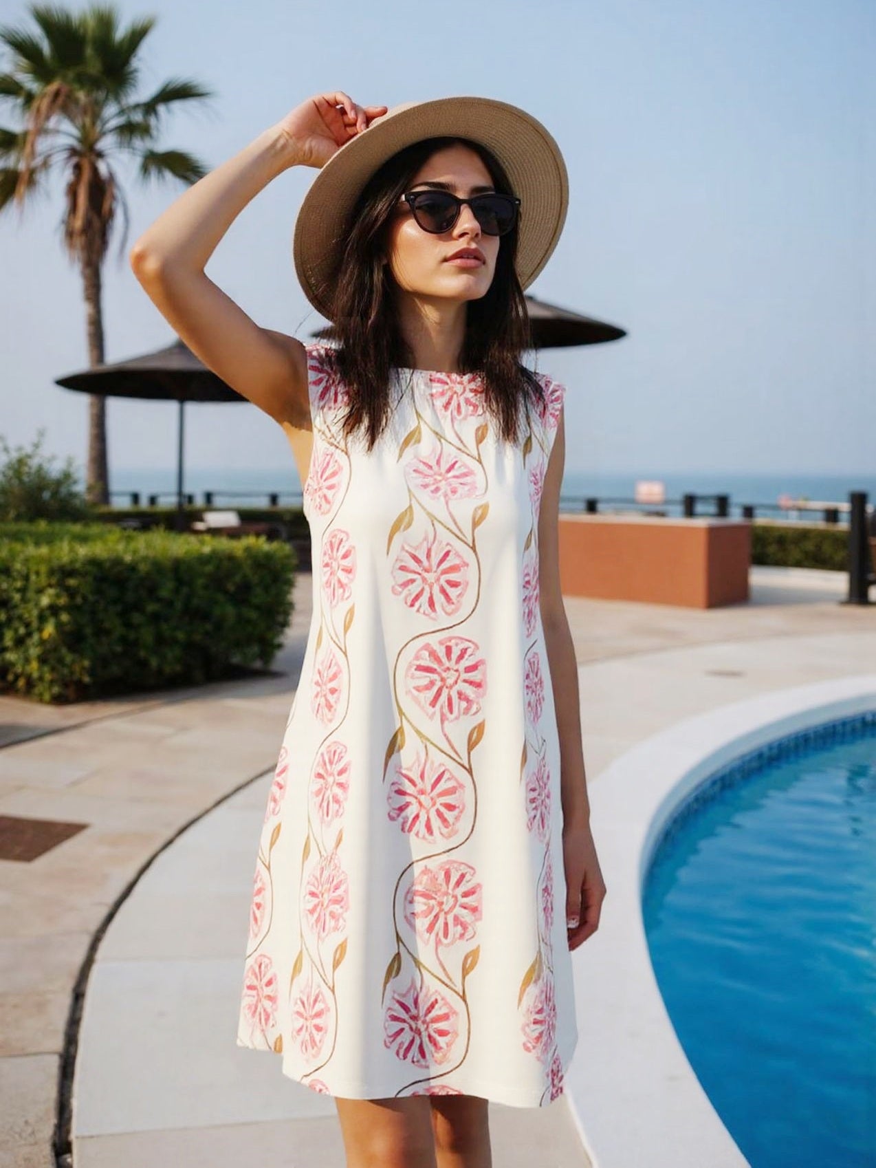 Summer Sleeveless Printed Midi Dress For Women