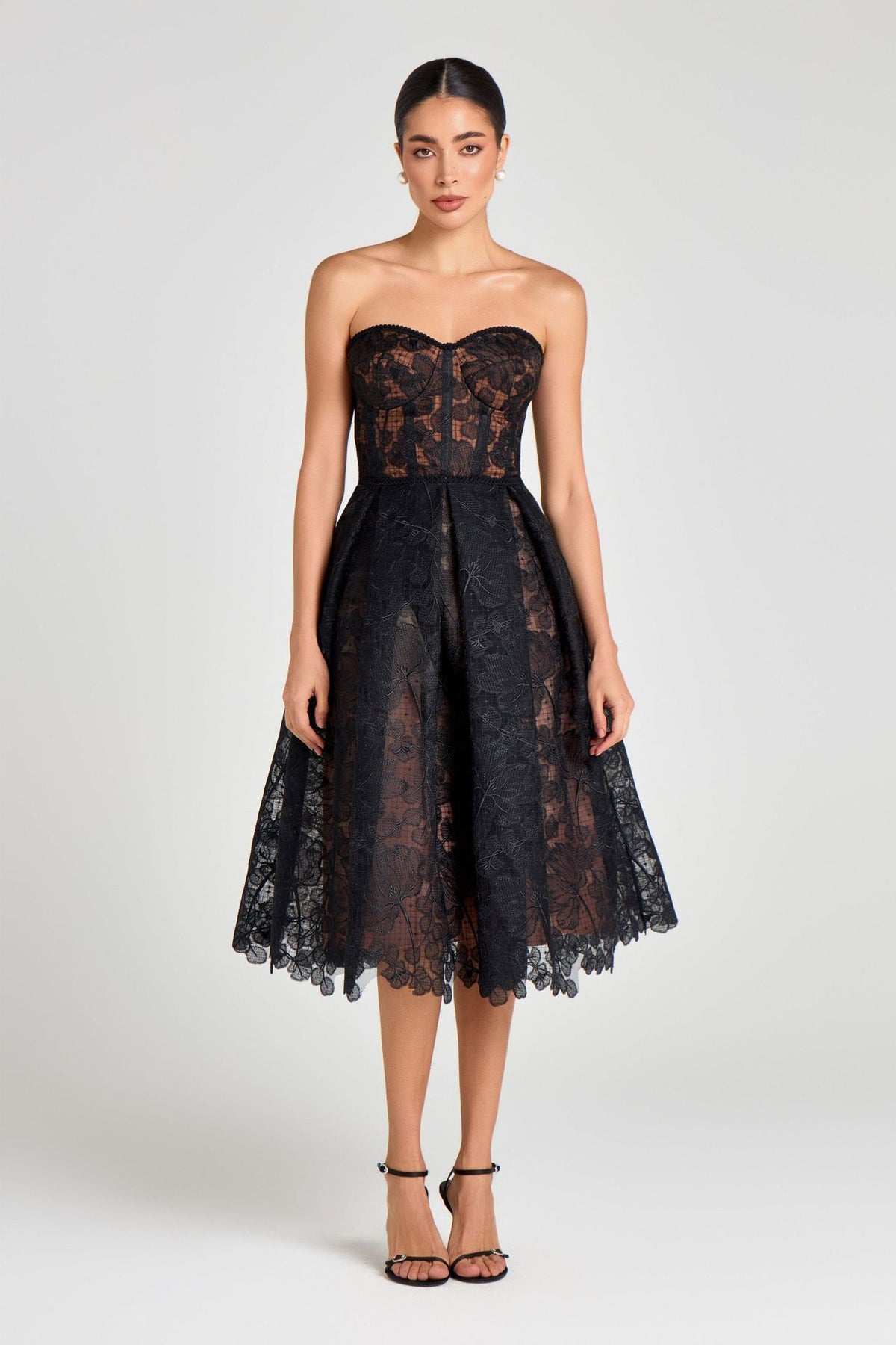 WOMEN'S STRAPLESS LACE MIDI DRESS