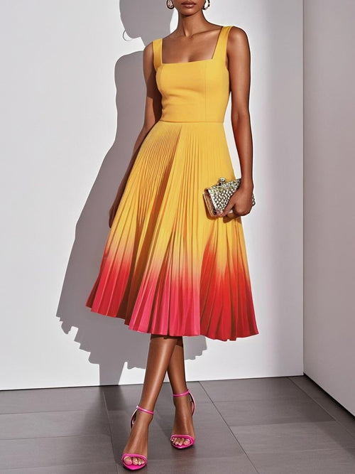 PLEATED OMBRE PARTY MIDI DRESS