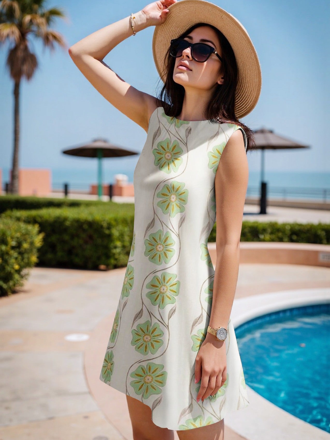 Summer Sleeveless Printed Midi Dress For Women