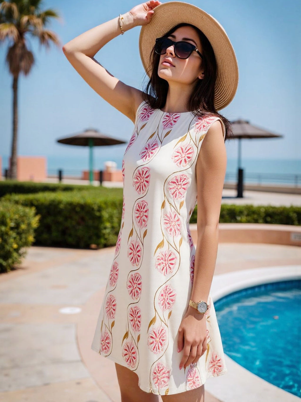 Summer Sleeveless Printed Midi Dress For Women