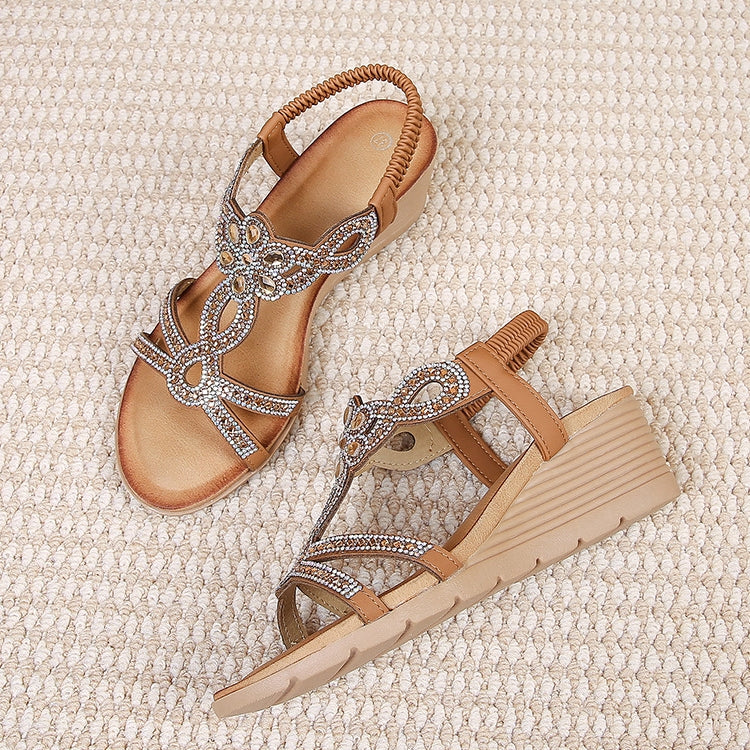 Women’s Rhinestone Wedge Sandals | Bohemian Elastic Strap Summer Platform Sandals