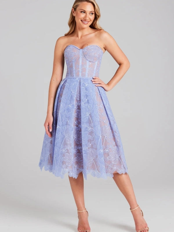 WOMEN'S STRAPLESS LACE MIDI DRESS