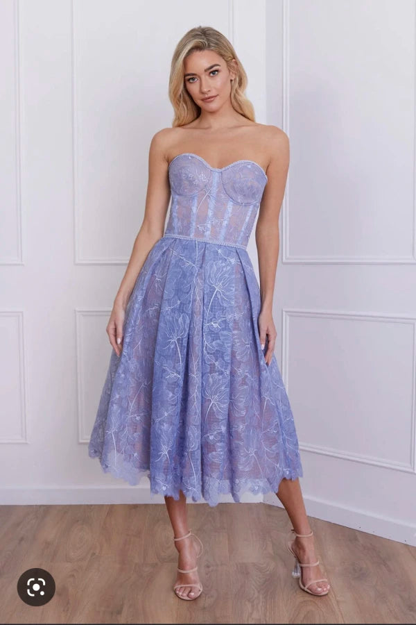 WOMEN'S STRAPLESS LACE MIDI DRESS